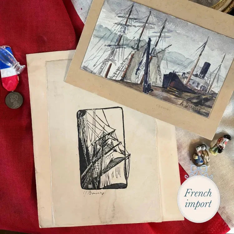 Antique Woodcut of Ship European Imports - No container