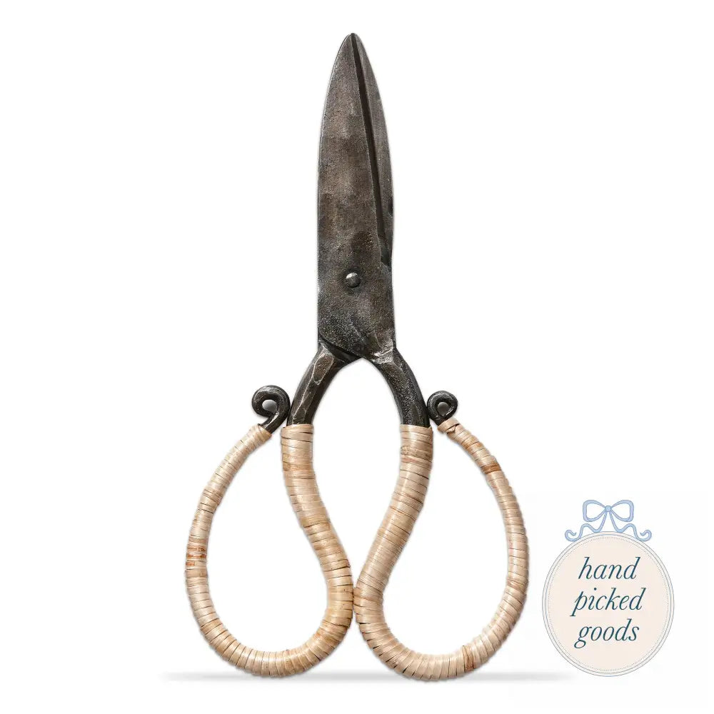 Cane Wrapped Forged Iron Scissors Black Decor - Trinkets
