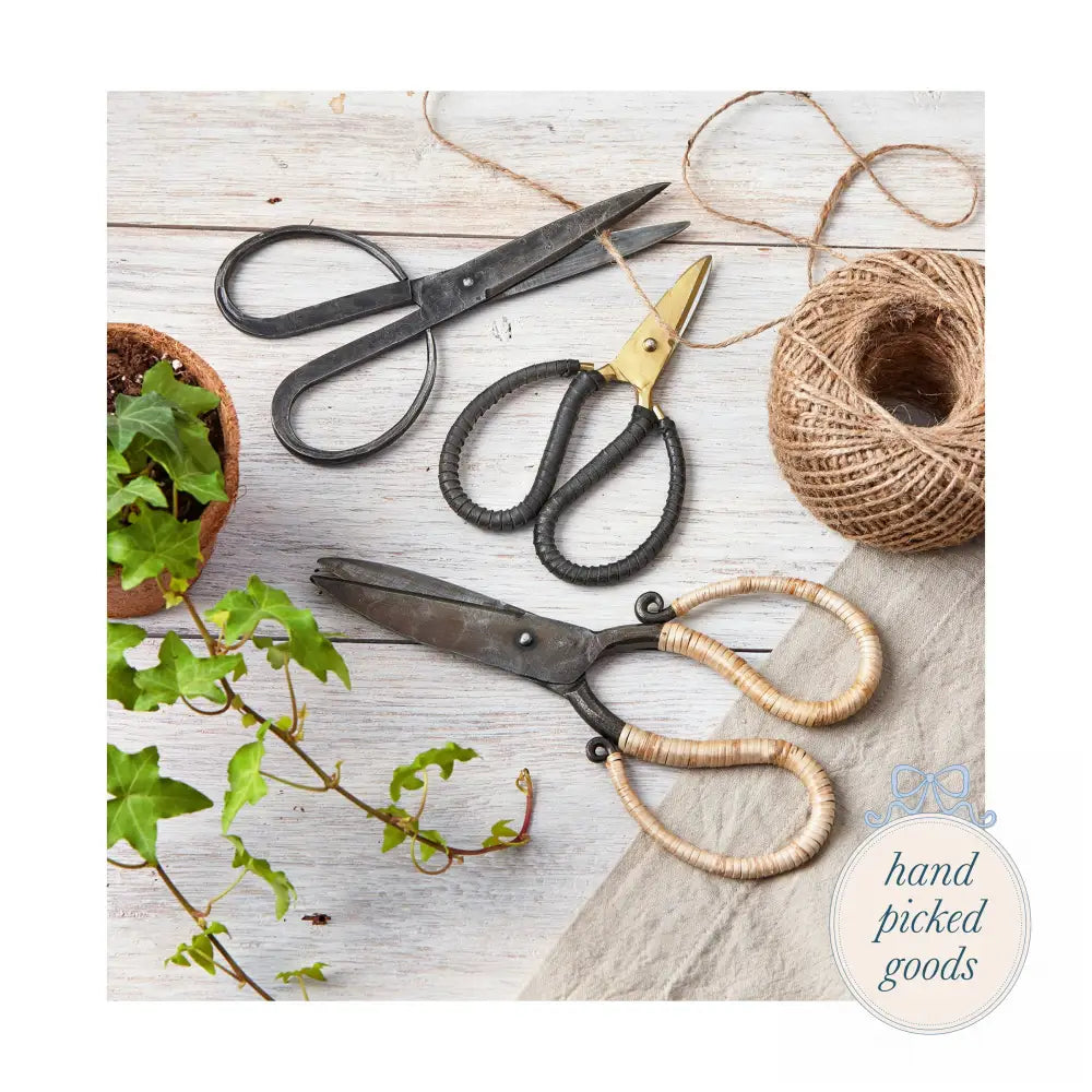 Cane Wrapped Forged Iron Scissors Black Decor - Trinkets
