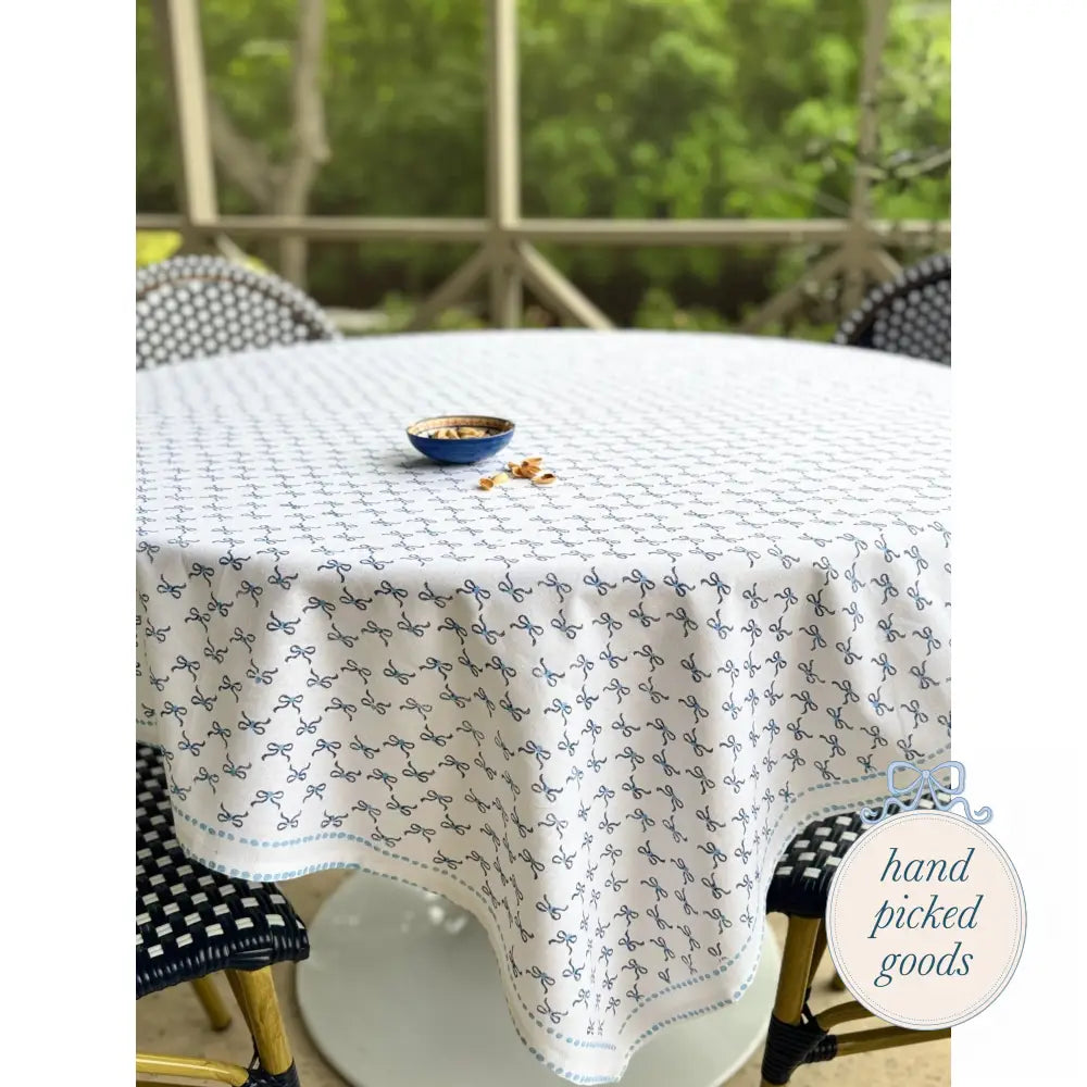 Cottage Table Cloth Navy Bows