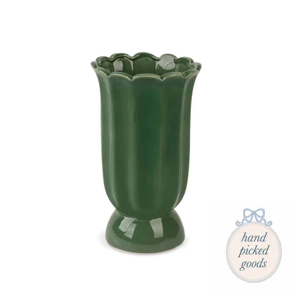 Dark Green Cottage Bloom Scalloped Vase Medium - Decor - Decoration