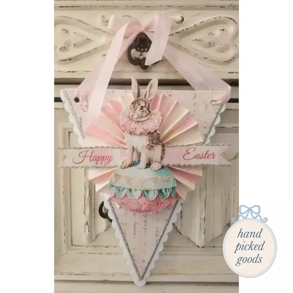 Easter Bunny N Egg Happy Easter Hanging Decor Pink Seasonal - Easter