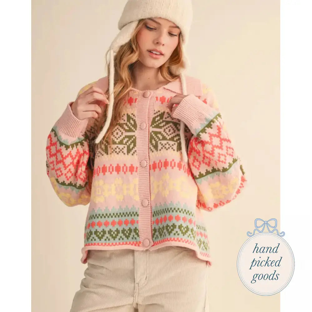 Fair Isle Cardigan Blush Pink / S Femme - Clothing