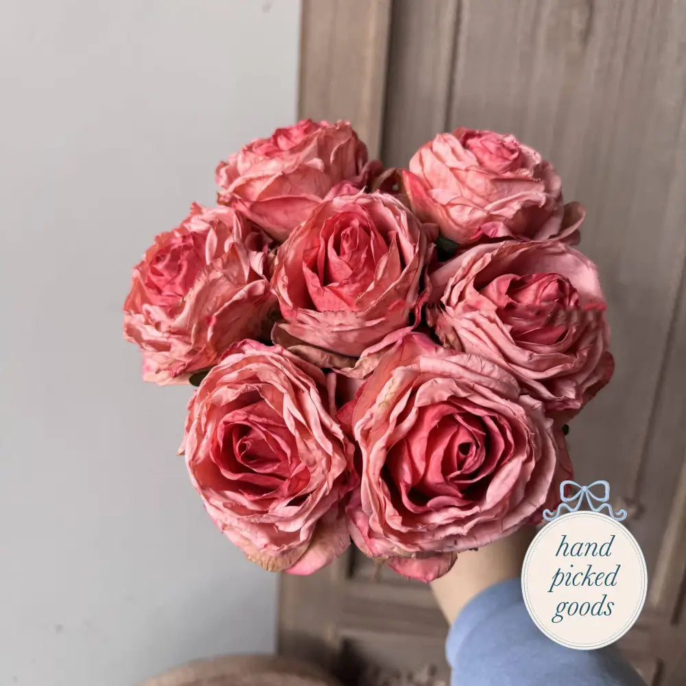 Faux Vintage Rose Bouquet - Coral Pink - Faux & Dried Botanicals
