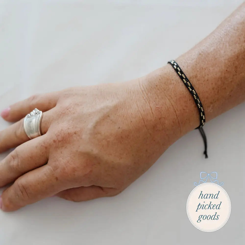 Flat Beaded Black and Gold Square Bracelet Jewelry - Bracelets Earrings and Rings