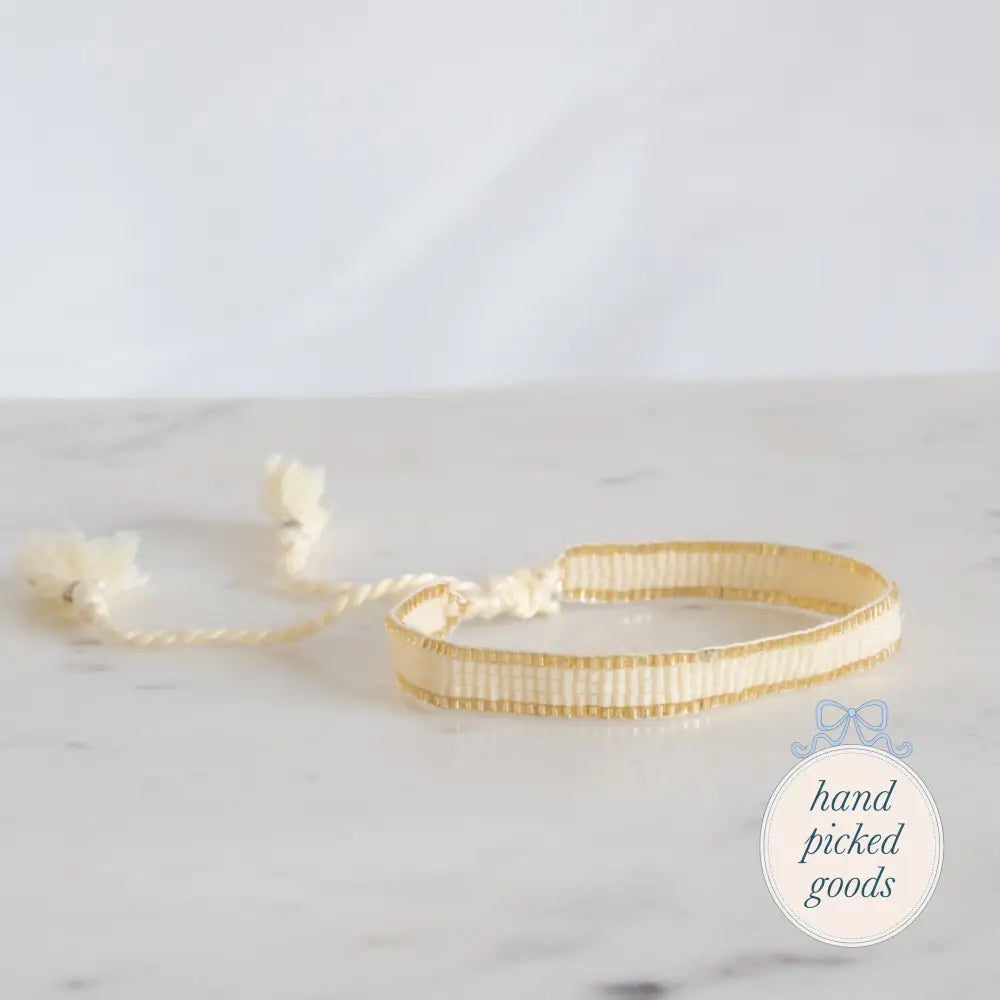 Flat Beaded Ivory Bracelet with Gold Edge Jewelry - Bracelets Earrings and Rings