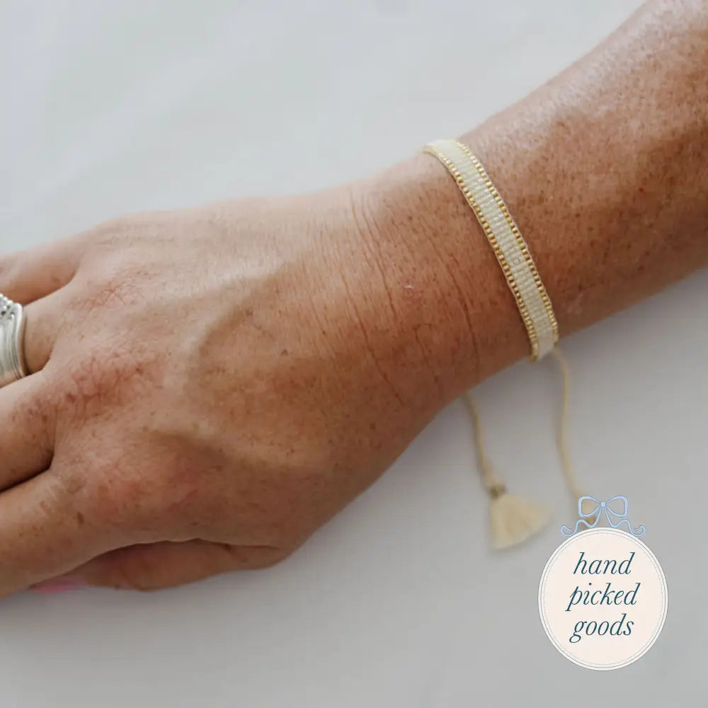 Flat Beaded Ivory Bracelet with Gold Edge Jewelry - Bracelets Earrings and Rings