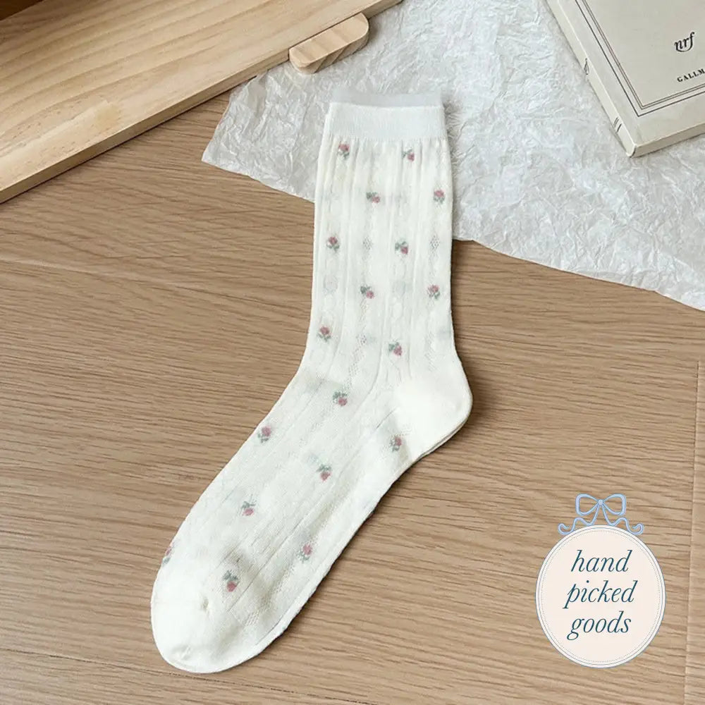 Floral Mesh Mid-Calf Socks - Milky White - Femme - Accessories