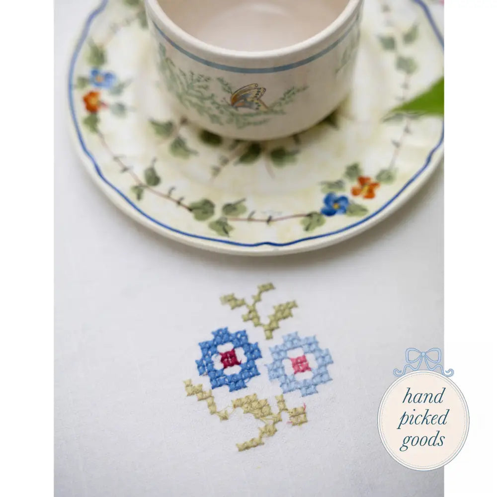 Folklore Cross Stitch Embroidered Tea Cloth Kitchen - Linens