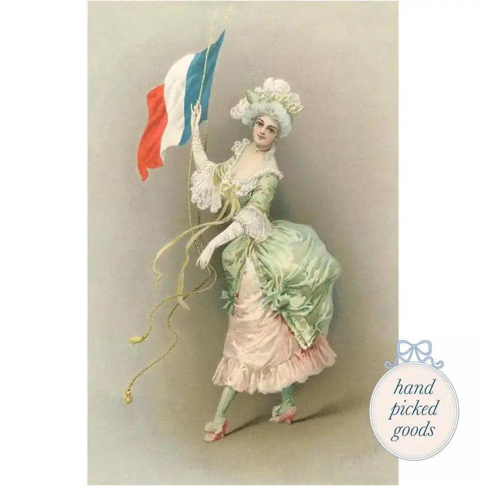French Vintage Style Postcards - French Woman with Tricolor Flag - Stationery and gift - Stationery