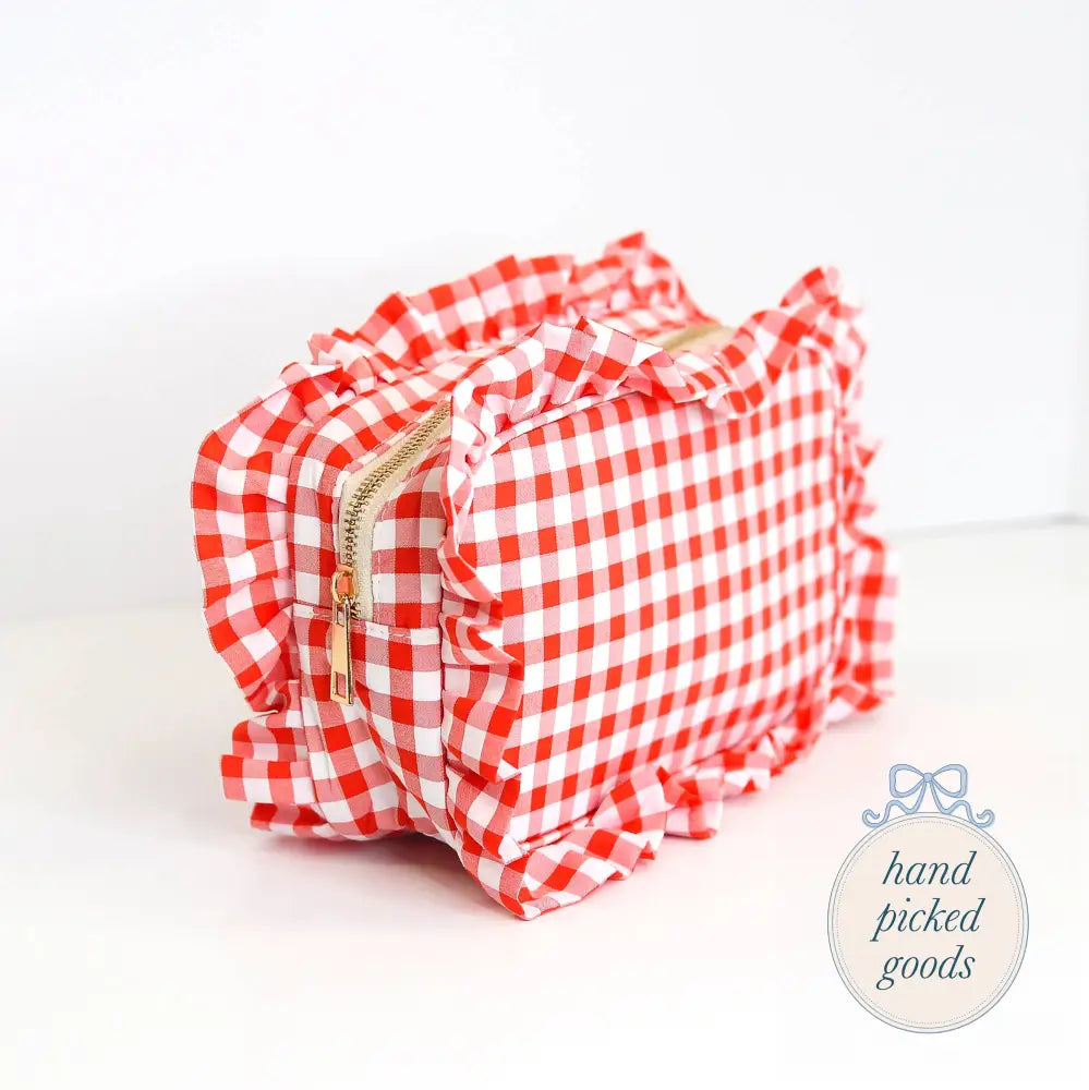 Gingham Ruffle Cosmetic Bag Red Femme - Face and Body