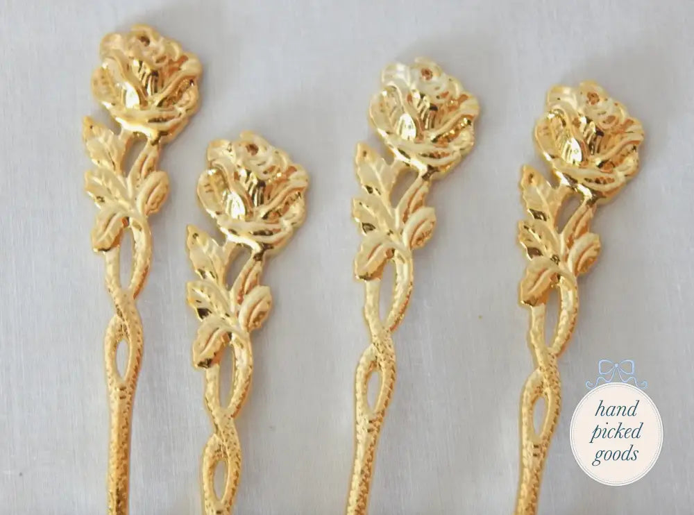 Gold Plated Spoon with Rose Handle Kitchen