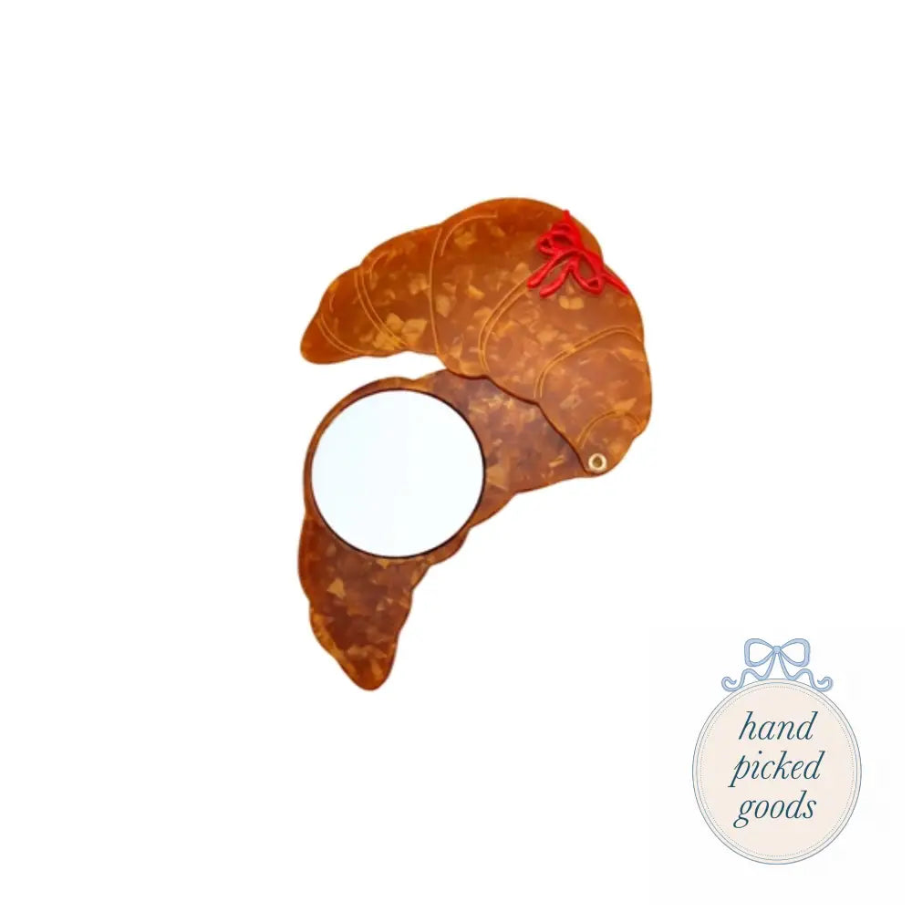 Hand-Painted Bow Croissant Compact Mirror Femme - Accessories