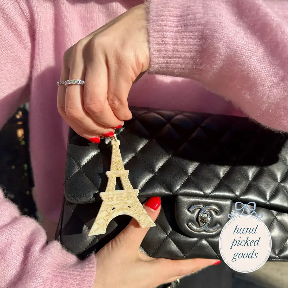 Hand-painted Eiffel Tower Bag Charm Keychain Cream Femme - Accessories