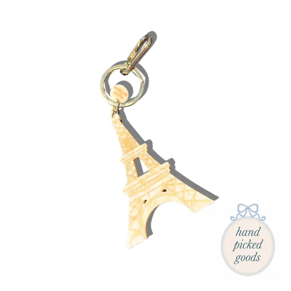 Hand-painted Eiffel Tower Bag Charm Keychain Cream Femme - Accessories