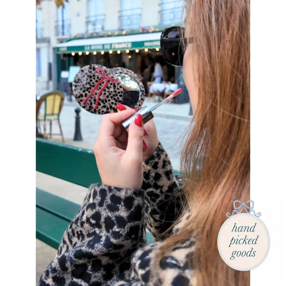 Hand-painted Leopard Bow Compact Mirror Femme - Accessories