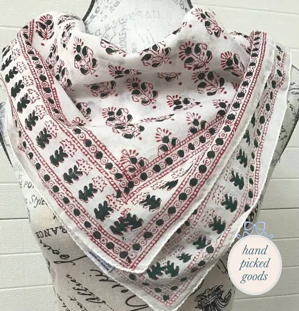 Handblock Printed Scarf Alwar Green Femme - Handkerchief