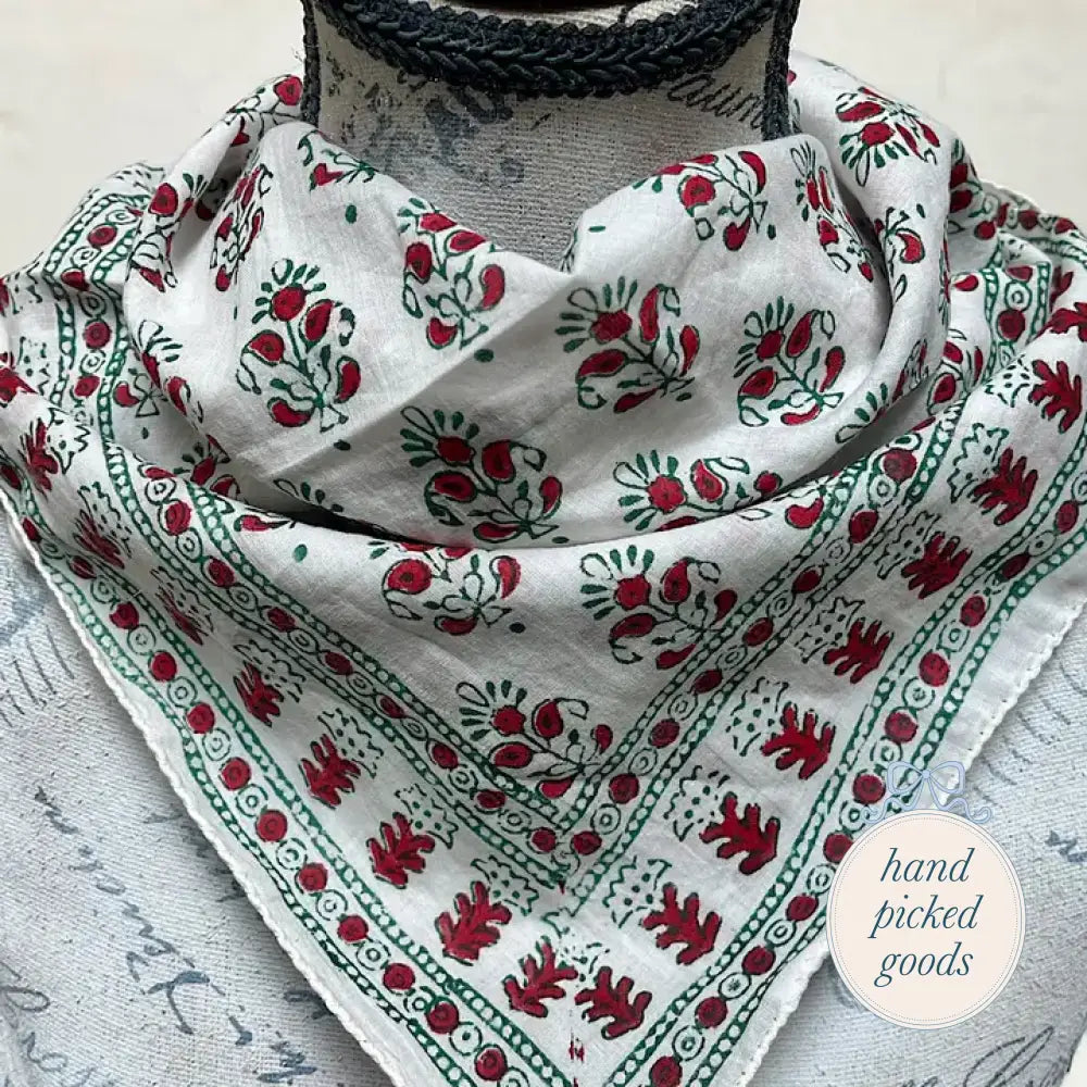 Handblock Printed Scarf Alwar Red Femme - Handkerchief