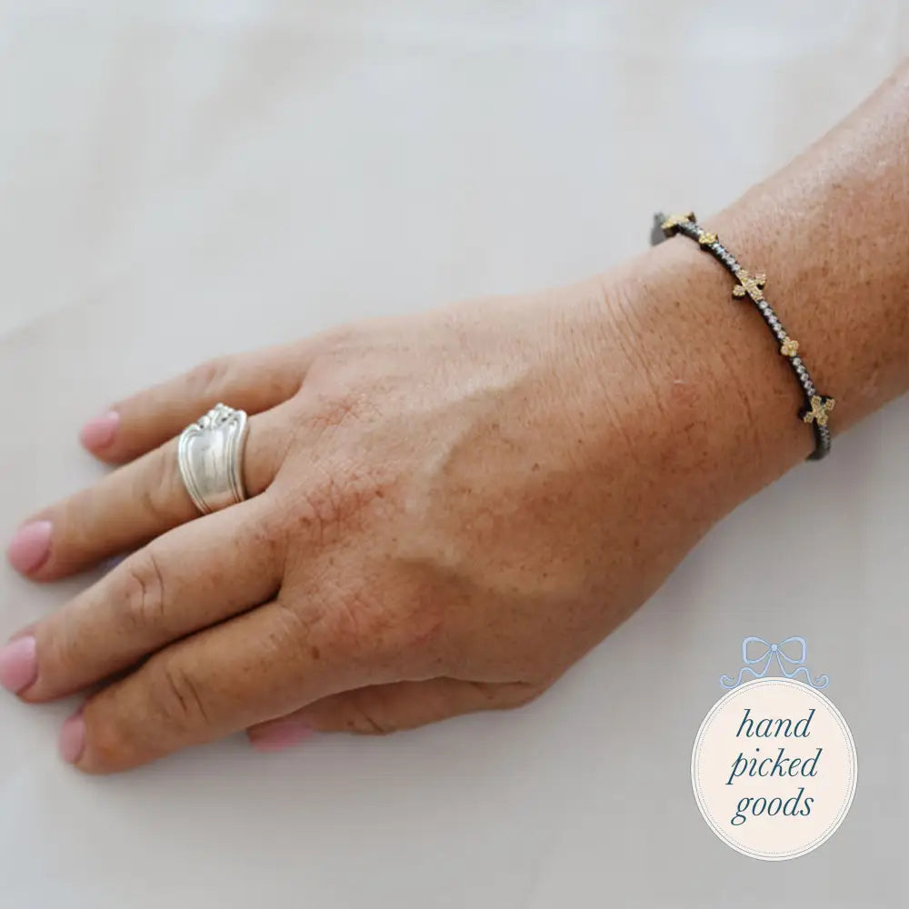 Hinged Bangle With Crosses Jewelry - Bracelets Earrings and Rings