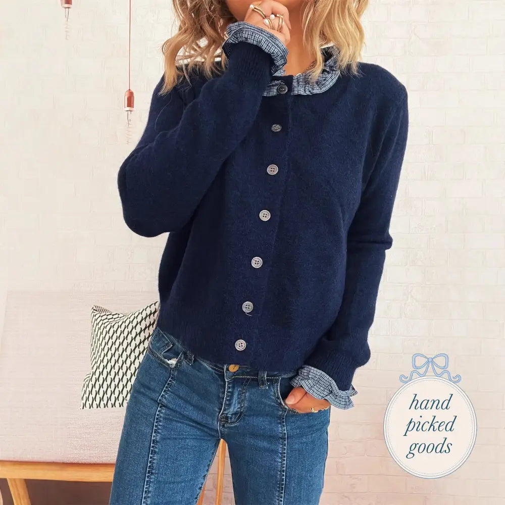 Lace Trim Button-Up Cardigan Femme - Clothing