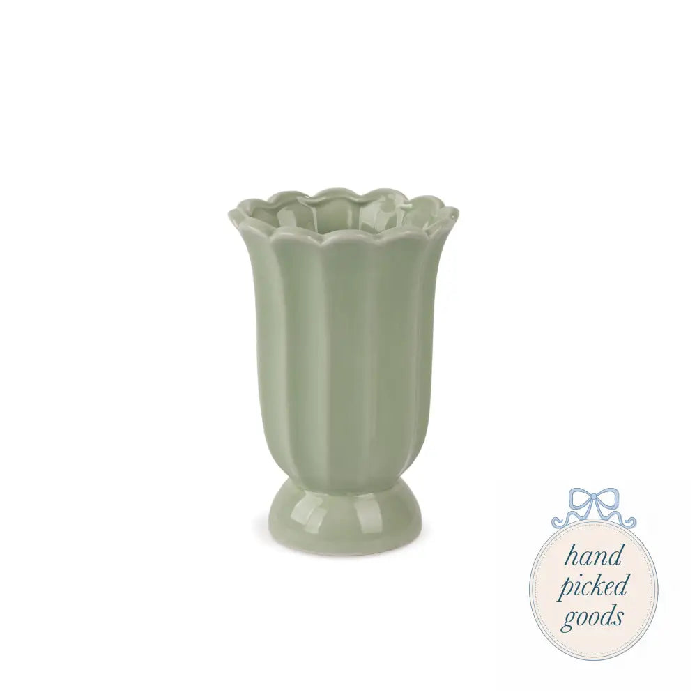 Light Green Cottage Bloom Scalloped Vase Short - Decor - Decoration