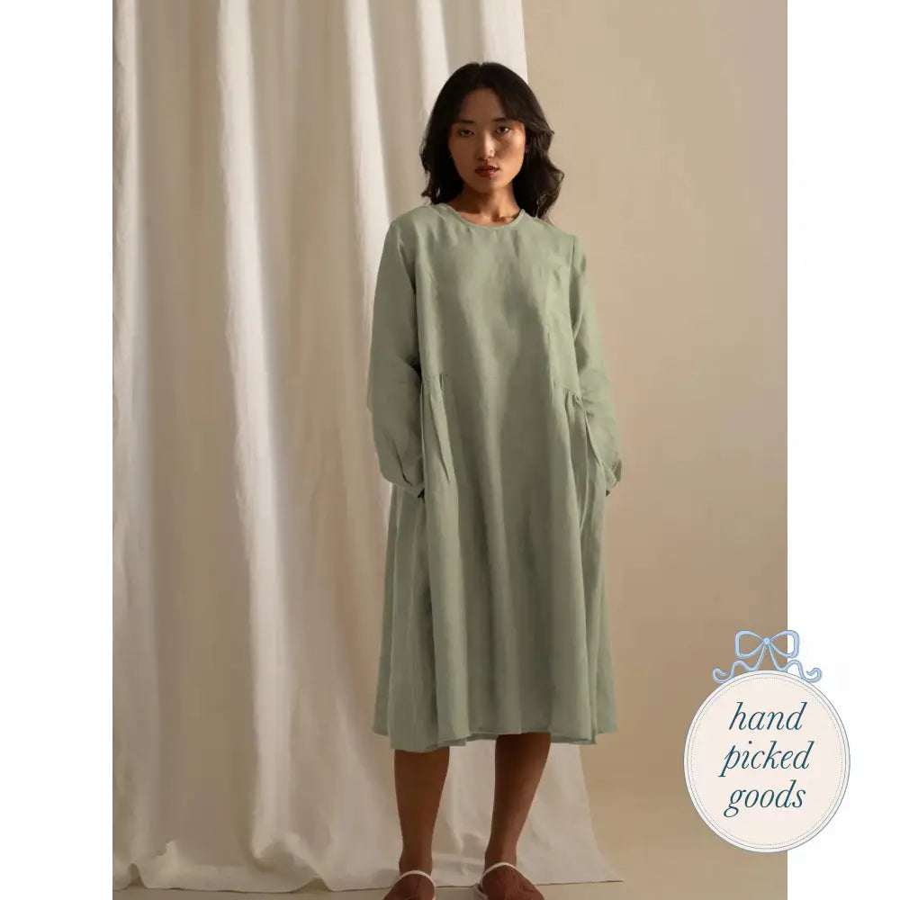 Linen Anira Dress - Sage Green / S - Femme - Clothing