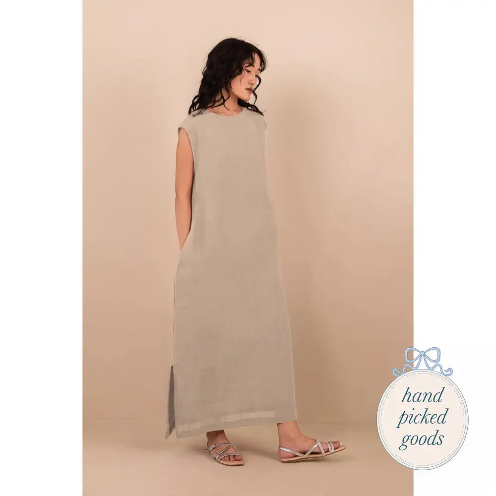 Linen Sabrina Dress - Oatmeal / M - Femme - Clothing