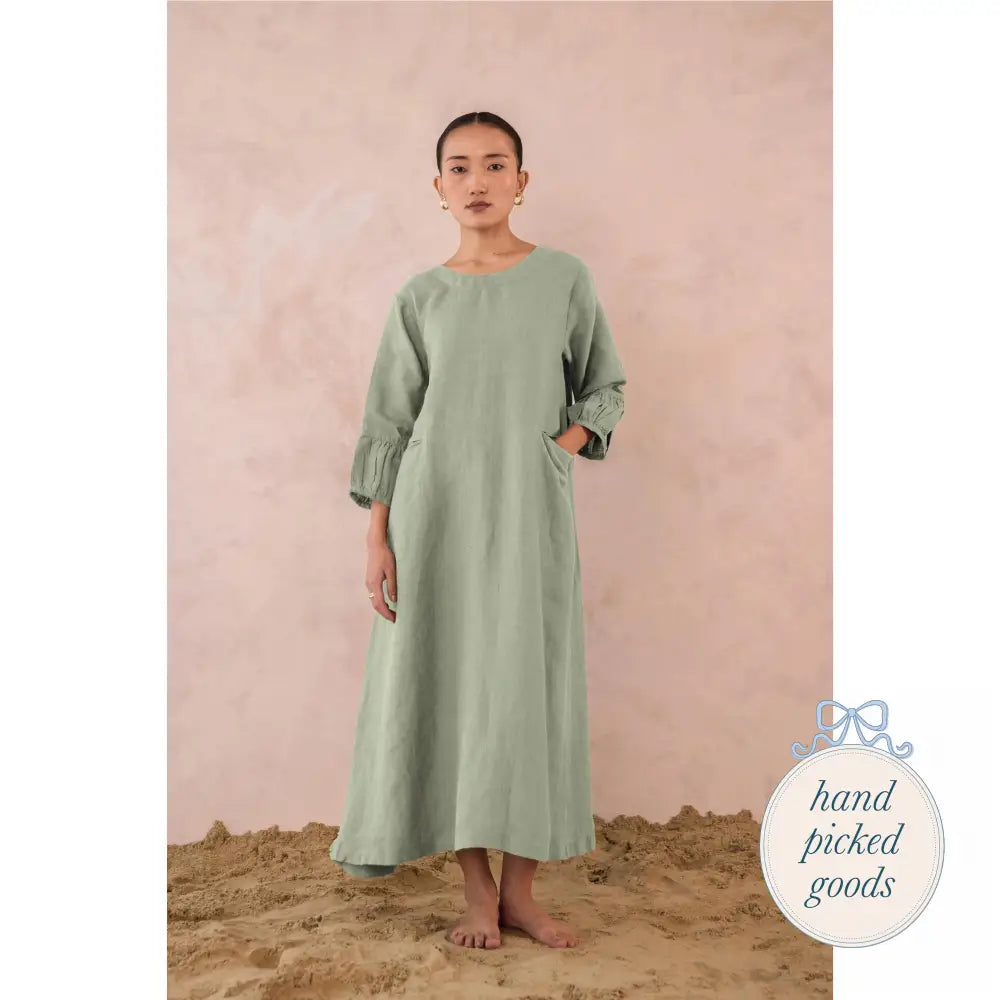 Linen Sorella Dress - Sage Green / S - Femme - Clothing