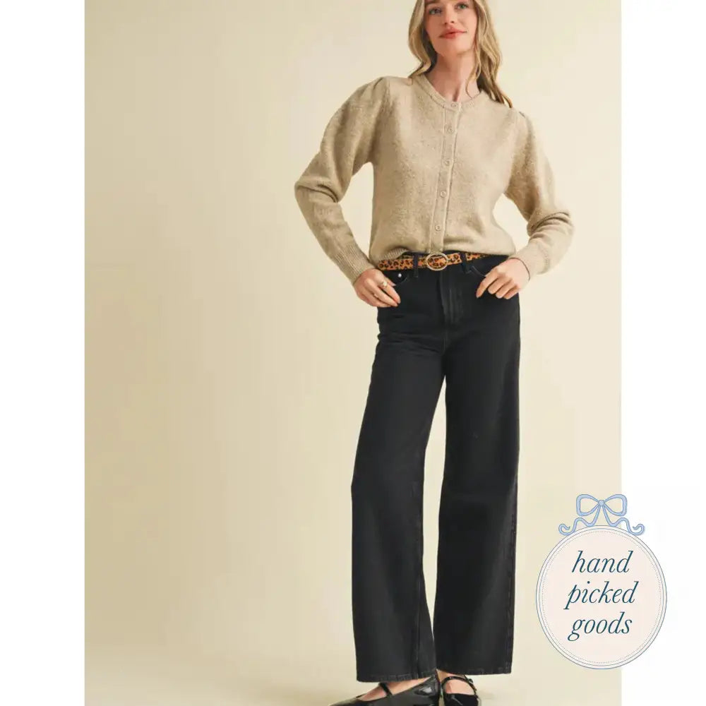 Long Puff Sleeve Cardigan Taupe / S Femme - Clothing