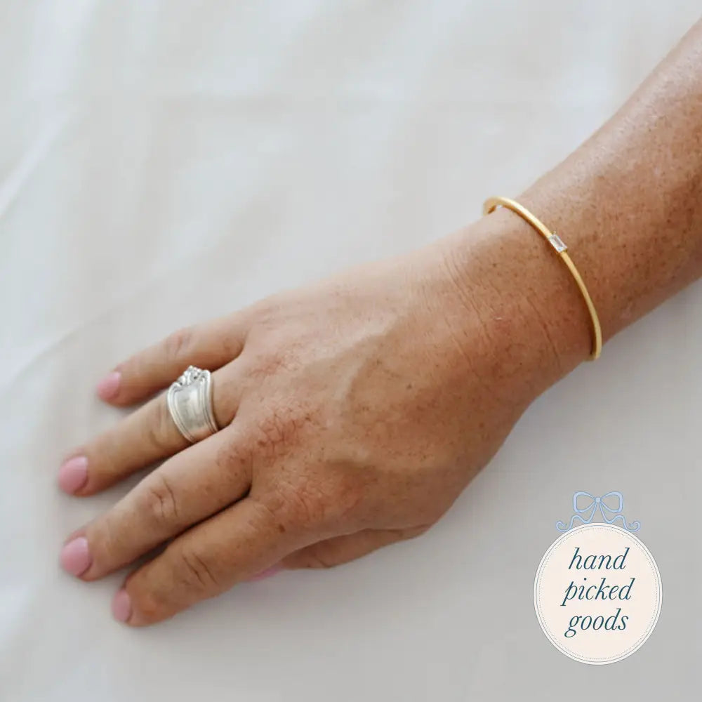 Matte Gold Emerald Cut Bangle Jewelry - Bracelets Earrings and Rings