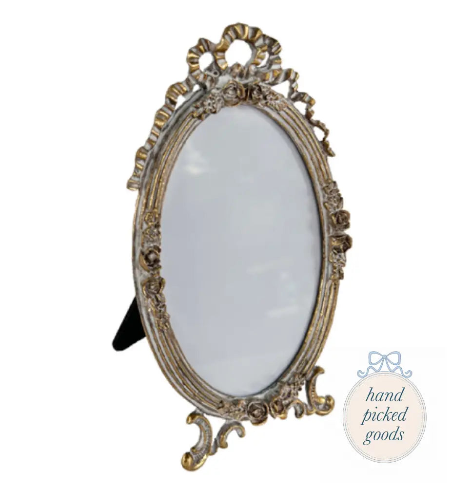 Metal Oval Frame with Gold Bow Decor - Frames