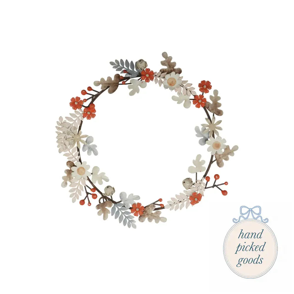 Metal Vintage Reproduction Toleware Flowers Berries and Leaves Wreath - Seasonal - Christmas - Decor