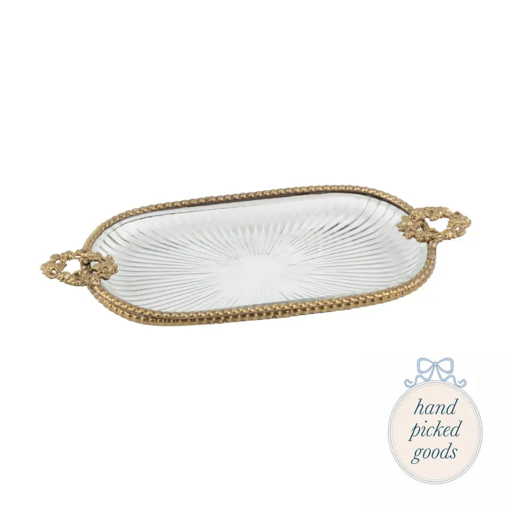 Oblong Starburst Glass Dish with Wreath Handles Decor - Decoration