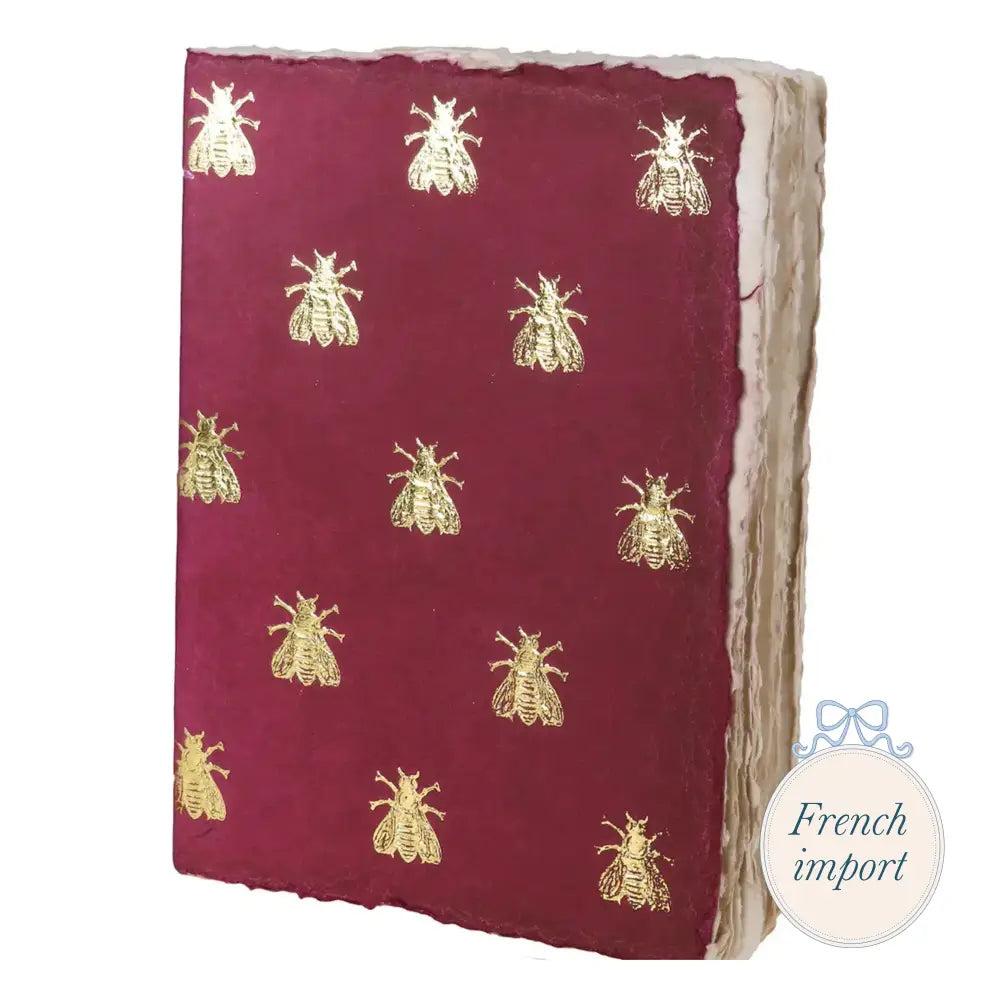 Parchment Paper Notebook with Golden Bee Pattern Burgundy Stationery and gift - Stationery