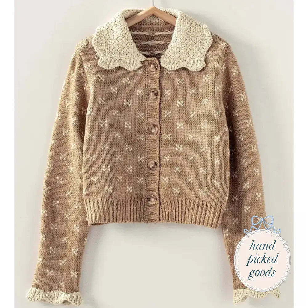 Patterned Knit Ruffle Collar Cardigan S Femme - Clothing