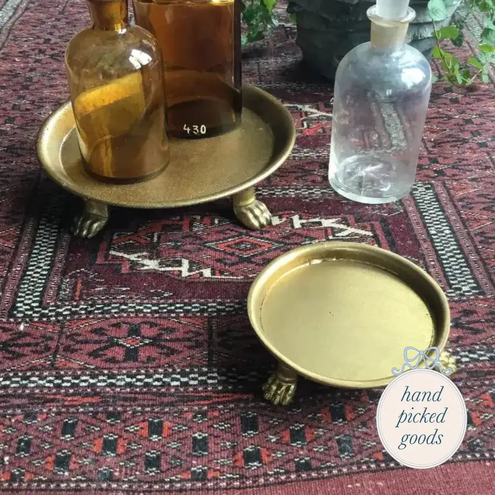 Pewter Claw Foot Dish in Gold Leafing Decor - Decoration