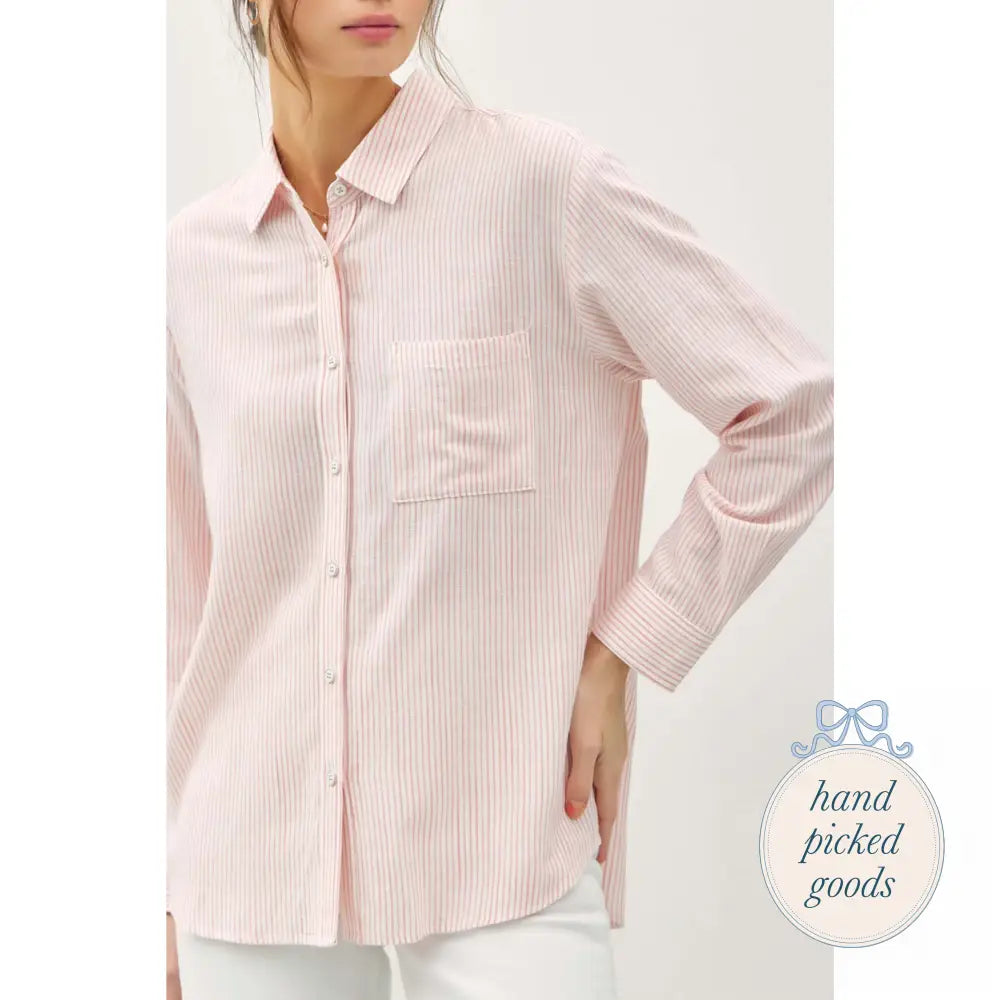 Pinstripe Button-Up with Chest Pocket Femme - Clothing