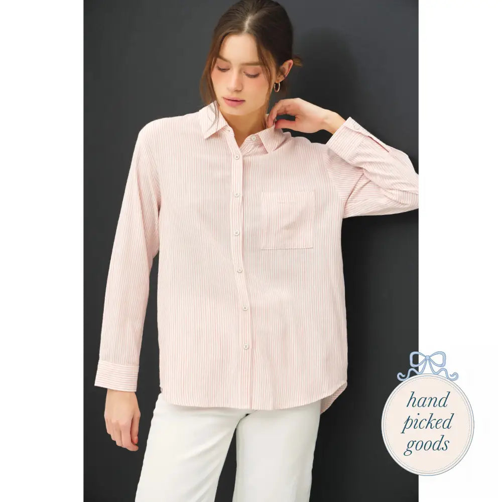Pinstripe Button-Up with Chest Pocket Femme - Clothing