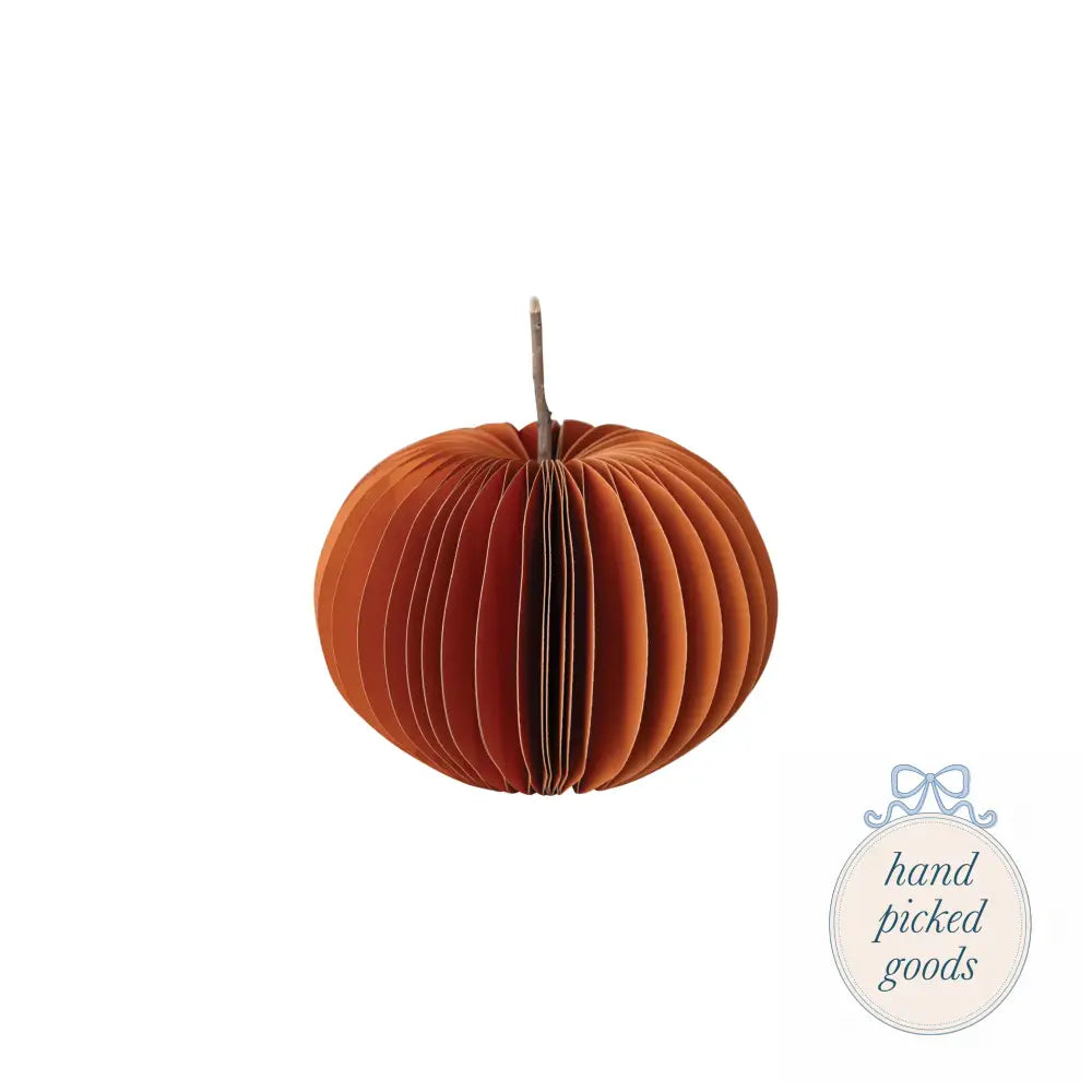 Recycled Paper Folding Honeycomb Pumpkin with Dried Natural Twig Stem - Small - Seasonal - Halloween& - fall
