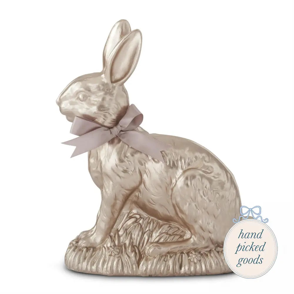 Resin Gold Easter Bunny with Bow 9 in. Seasonal - Easter
