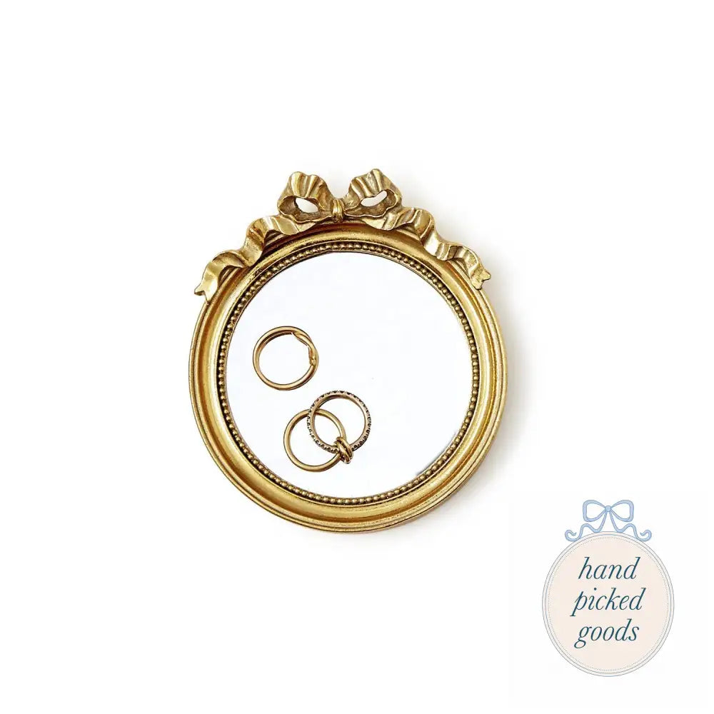 Round Mirror Trinket Tray with Accent Bow Decor - Decoration