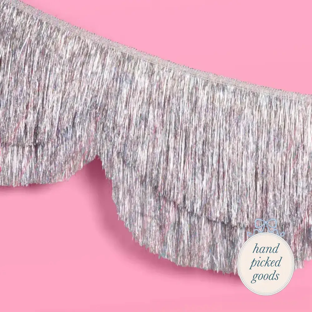 Silver Iridescent Scalloped Fringe Banner Seasonal - Valentines