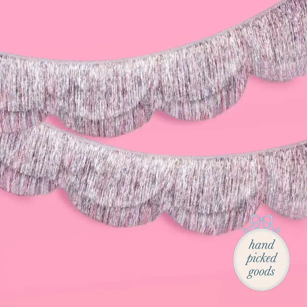 Silver Iridescent Scalloped Fringe Banner Seasonal - Valentines