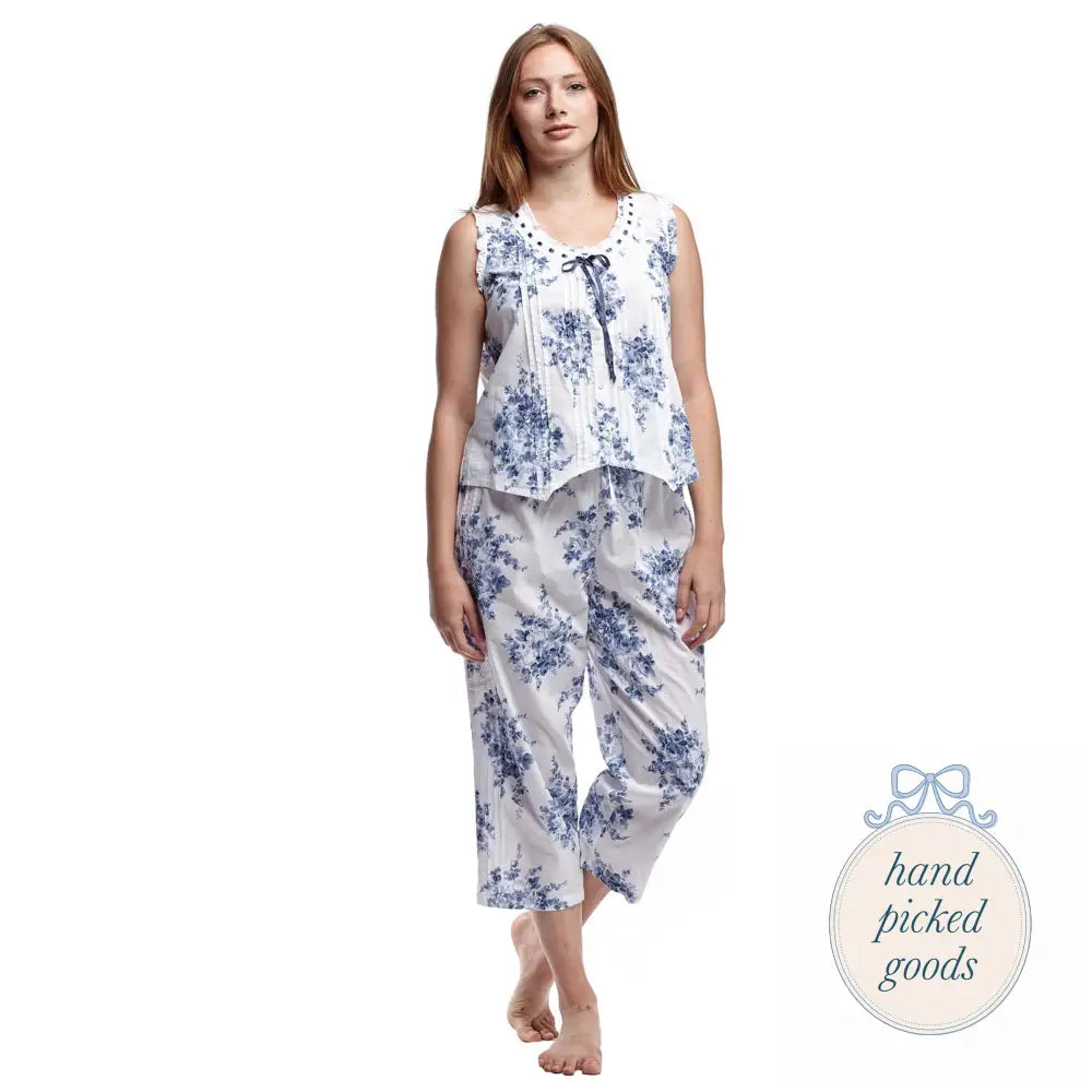 Sleeveless Capri Pajama Set Floral S Femme - Clothing