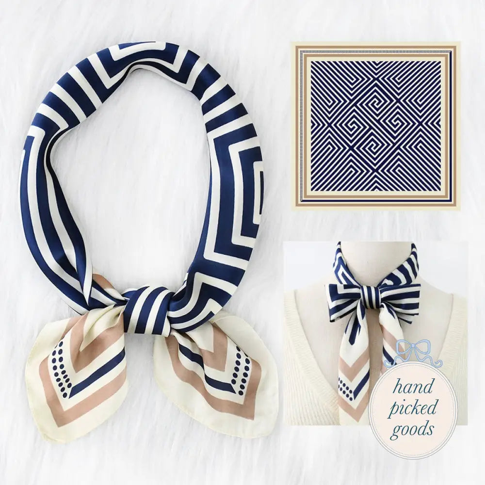 Striped Satin Square Scarf NAVY Femme - Handkerchief