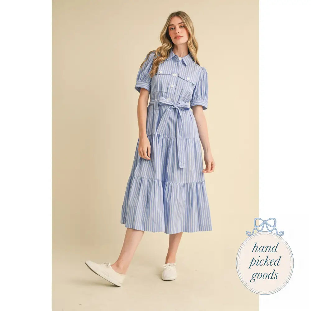 Striped Shirt Midi Dress Azure White Stripe / S Femme - Clothing
