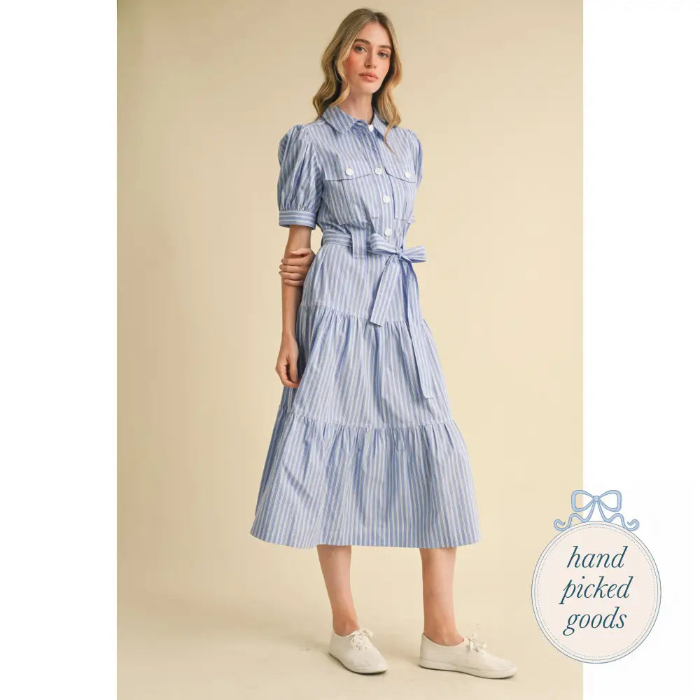 Striped Shirt Midi Dress Femme - Clothing