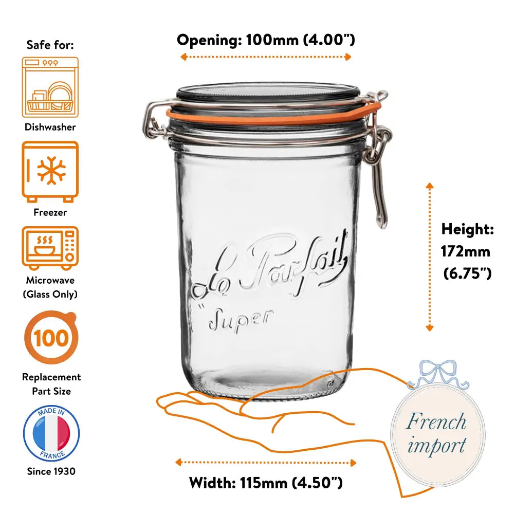 Tapered French Glass Preserving Jar 1 L - Kitchen - Tools