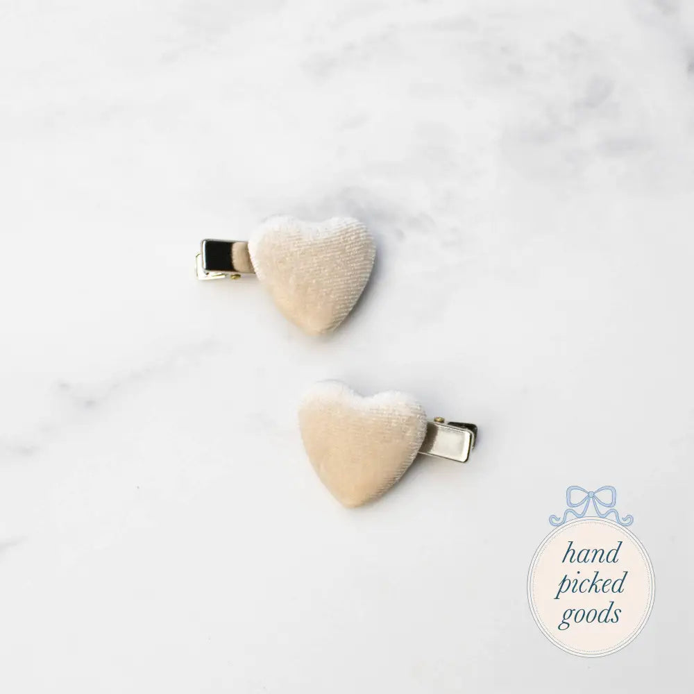 Velvet Heart Hair Pin Set Cream Femme - Accessories