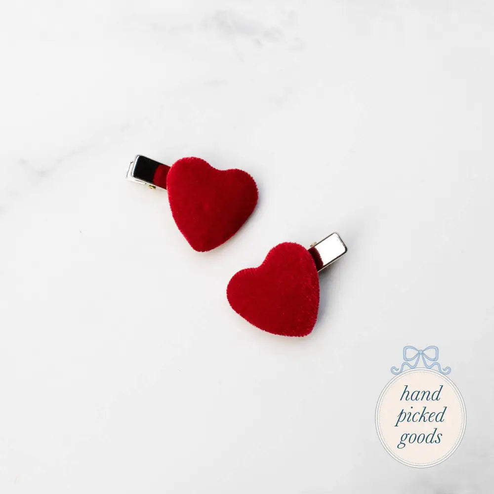 Velvet Heart Hair Pin Set Red Femme - Accessories